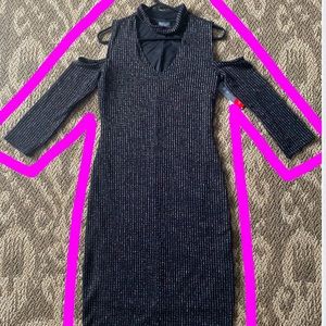 Cold shoulder black rainbow sparkle dress